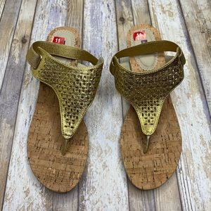 White Mountain Gold Wicker Wedge Sandals Women 11